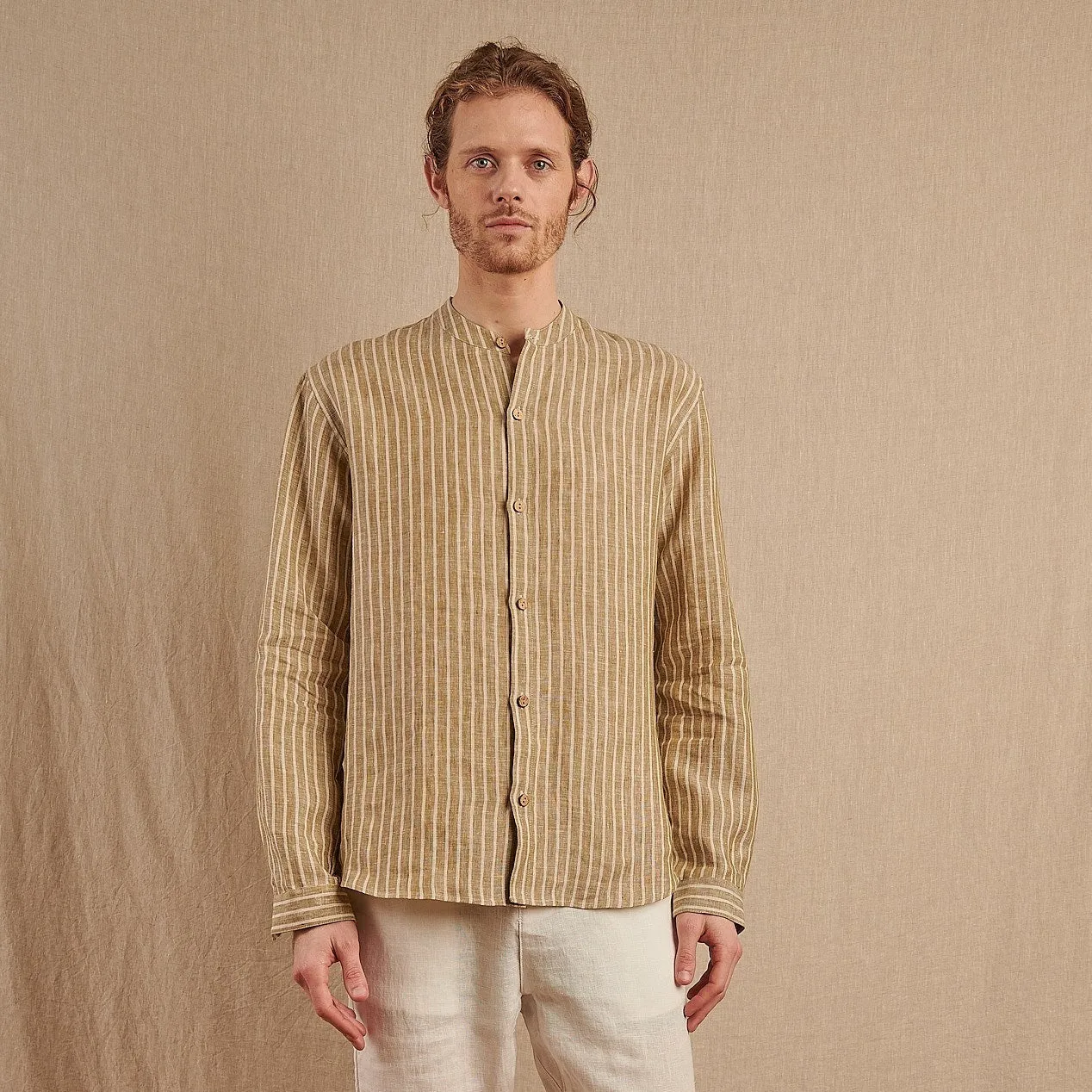 Men's Striped Monty Mandarin in Linen
