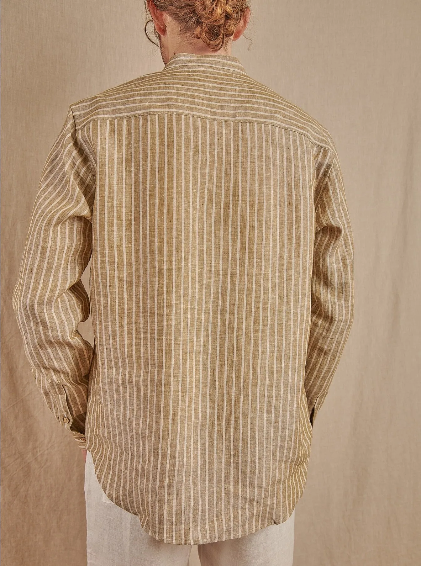 Men's Striped Monty Mandarin in Linen