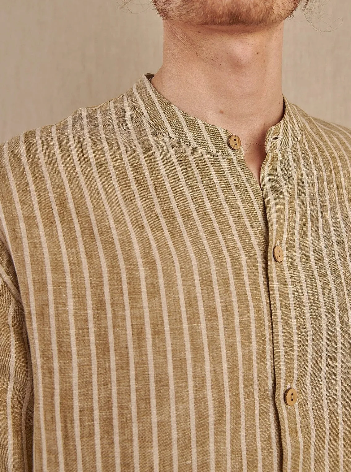 Men's Striped Monty Mandarin in Linen