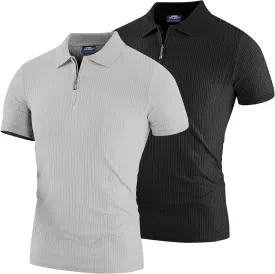 Muscle Polo Shirts for Men Slim Fit Textured Knit Polo Shirts Short Sleeve Mens Collared Shirts Casual Stylish