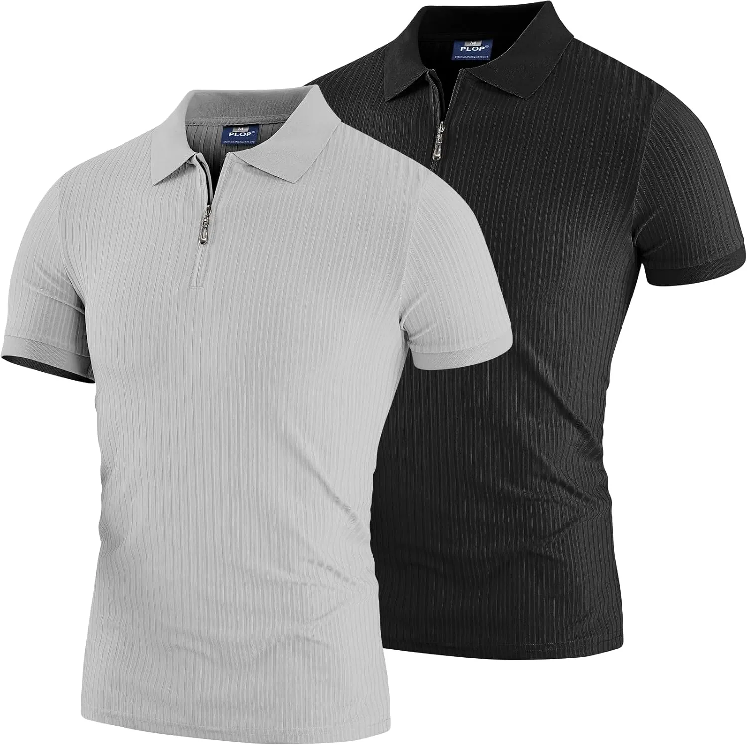 Muscle Polo Shirts for Men Slim Fit Textured Knit Polo Shirts Short Sleeve Mens Collared Shirts Casual Stylish