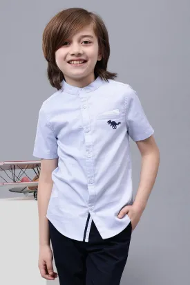 One Friday Kids Boys Blue Cotton Mandarin Collar Shirt