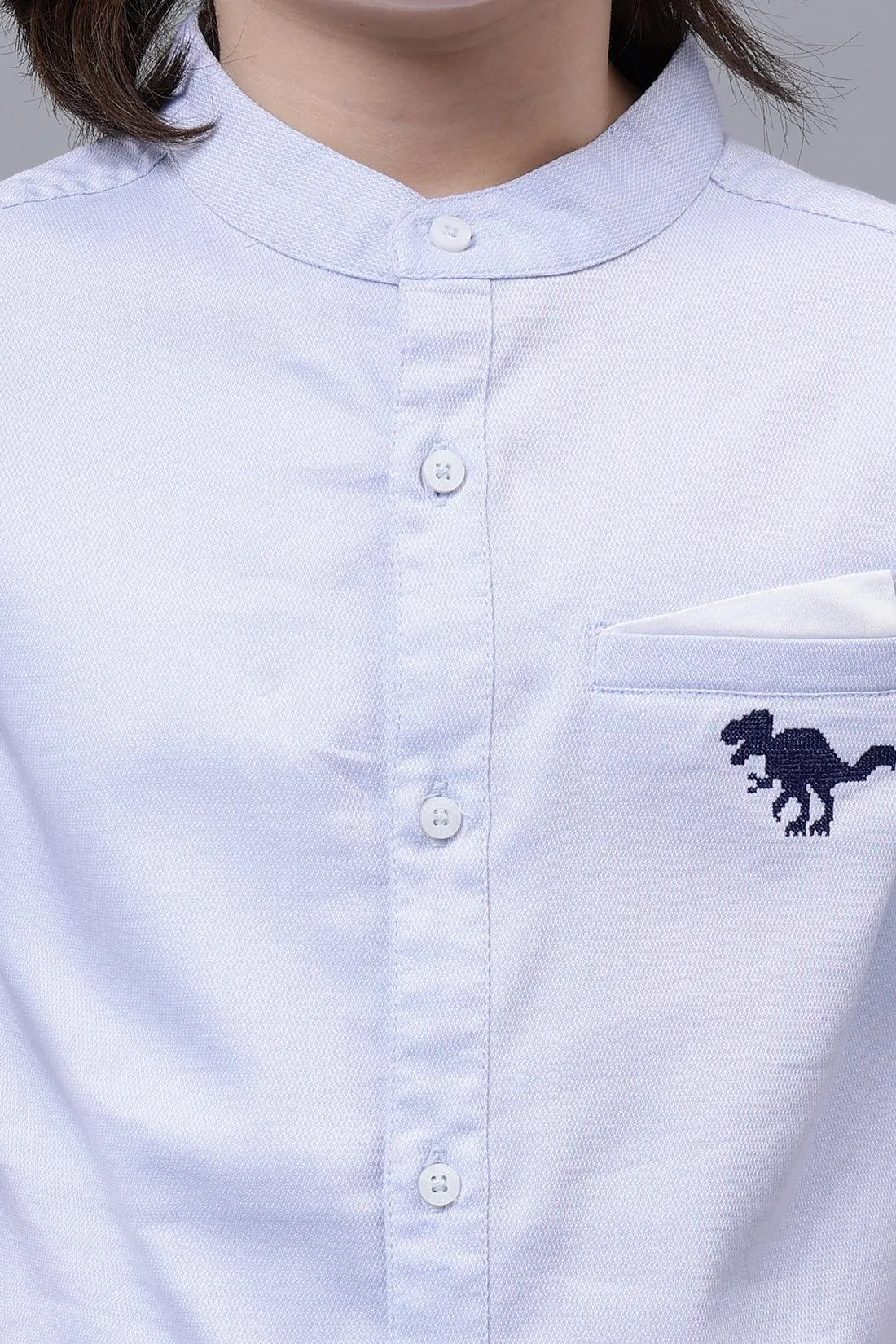 One Friday Kids Boys Blue Cotton Mandarin Collar Shirt
