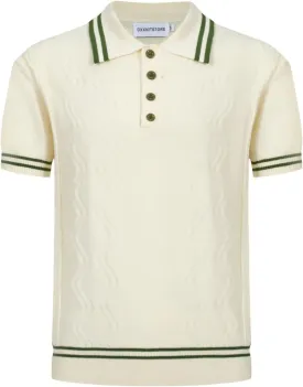 OXKNIT Mens Knitted Vintage Polo Shirt, 1960s Mod Style Retro Polo Textures Shirt with Double Line Neck
