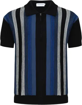 OXKNIT Men's Short Sleeve Knit Retro Polo Shirt, 1960s Mod Style Vintage Zip Stripe Golf Polo T Shirts