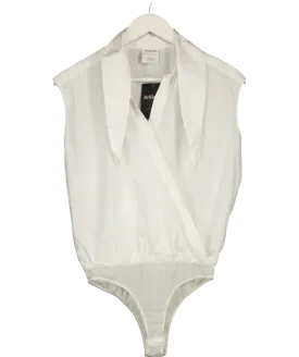 Pinko White Collared Shirt Style Bodysuit UK 6