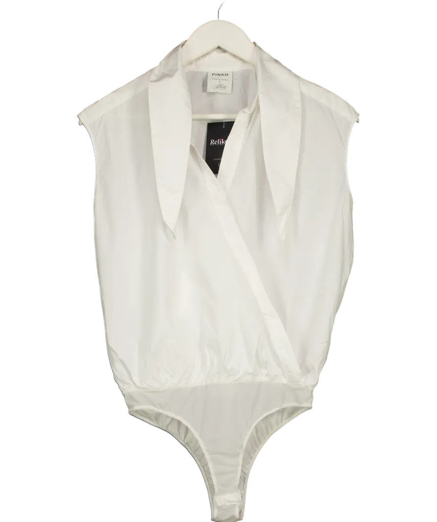 Pinko White Collared Shirt Style Bodysuit UK 6
