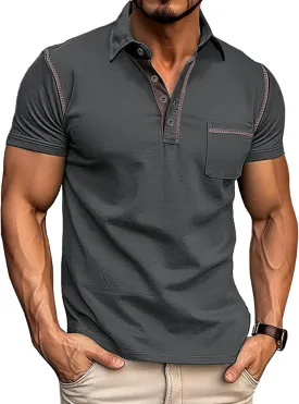 Polo Shirts for Men Basic Short Sleeve Shirt Button Solid Color Casual Tees Golf Stylish Tops