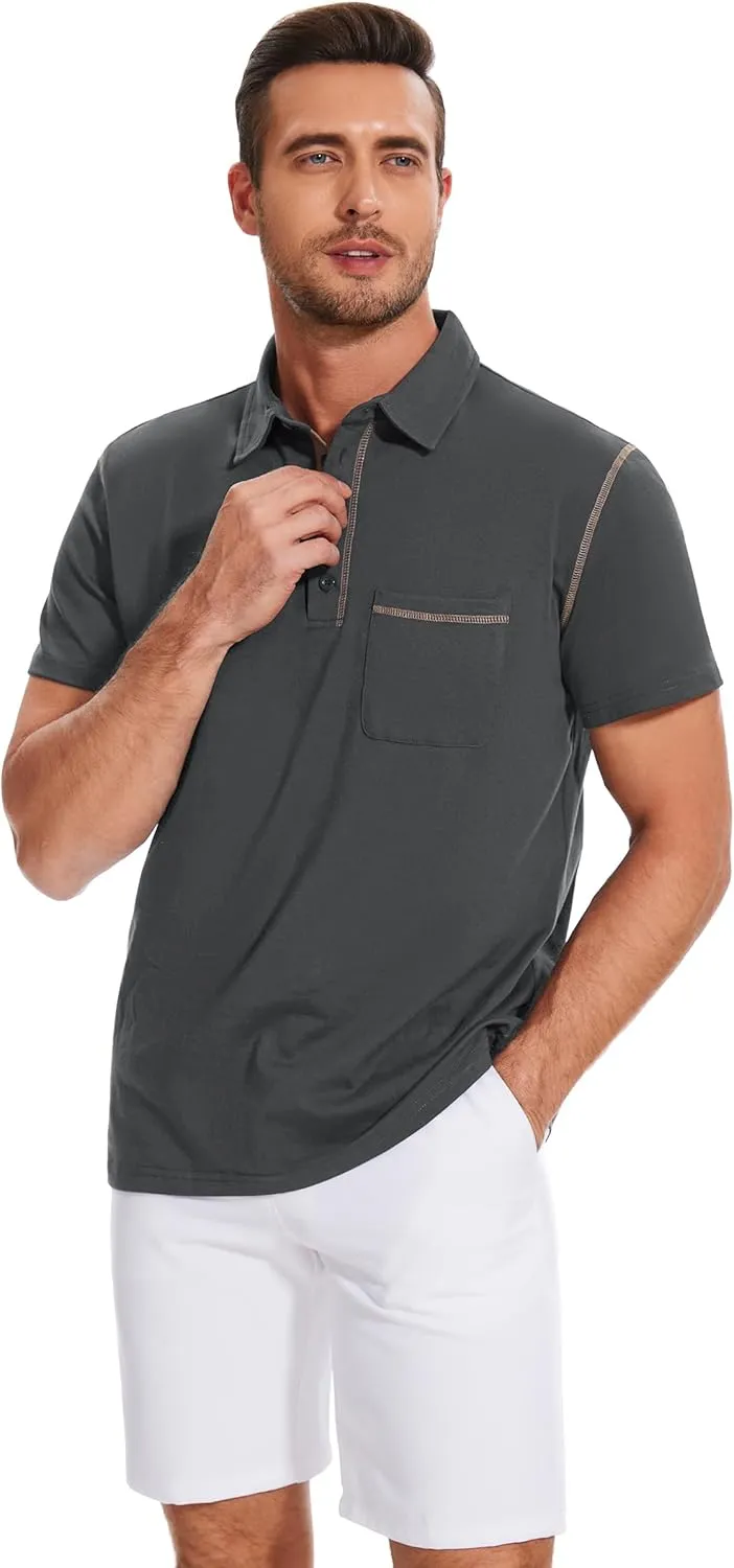 Polo Shirts for Men Basic Short Sleeve Shirt Button Solid Color Casual Tees Golf Stylish Tops