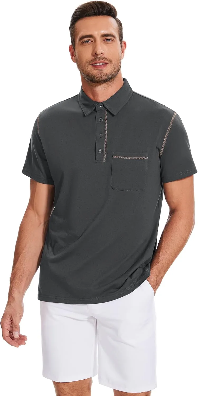Polo Shirts for Men Basic Short Sleeve Shirt Button Solid Color Casual Tees Golf Stylish Tops