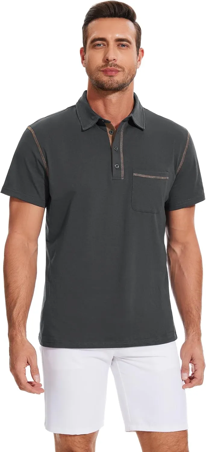 Polo Shirts for Men Basic Short Sleeve Shirt Button Solid Color Casual Tees Golf Stylish Tops