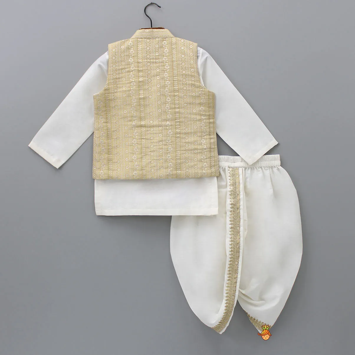 Pre Order: Kurta With Pocket Square Stylish Jacket And Lace Detailed Dhoti