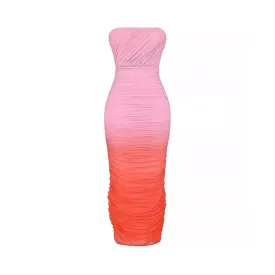 Pre Order:  Mesh Gradient Strapless Mid Length Dress