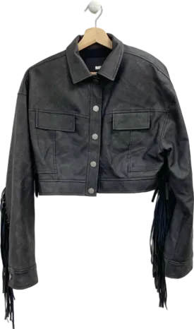 ROTATE Black Fringed Cropped Jacket UK 8