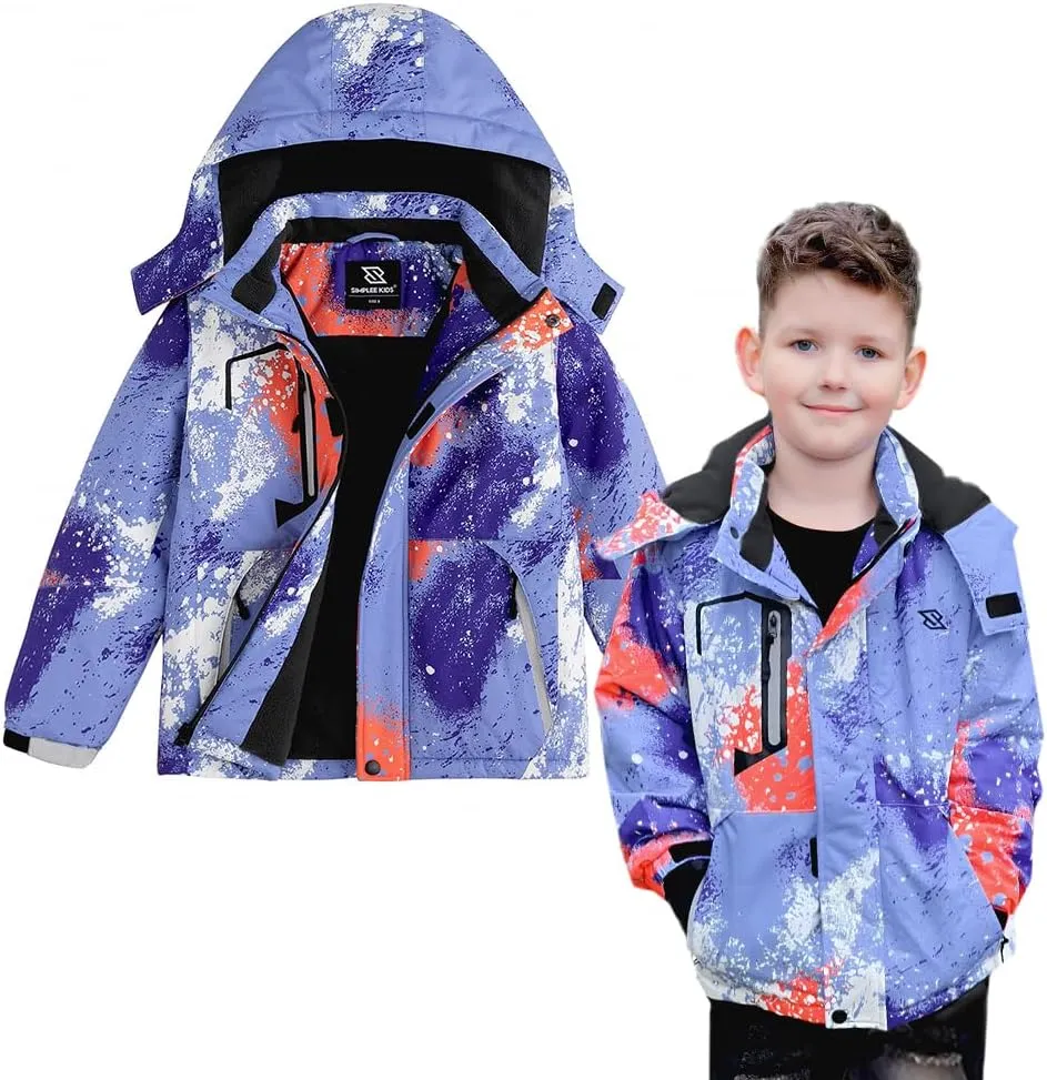 Simplee kids Boy Winter Coat Waterproof Ski Jacket Fleece Hooded Snow Warm Padded Raincoats