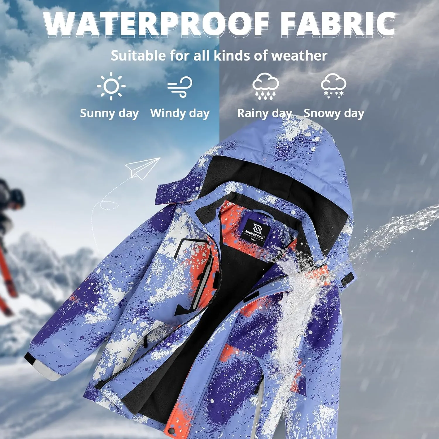 Simplee kids Boy Winter Coat Waterproof Ski Jacket Fleece Hooded Snow Warm Padded Raincoats