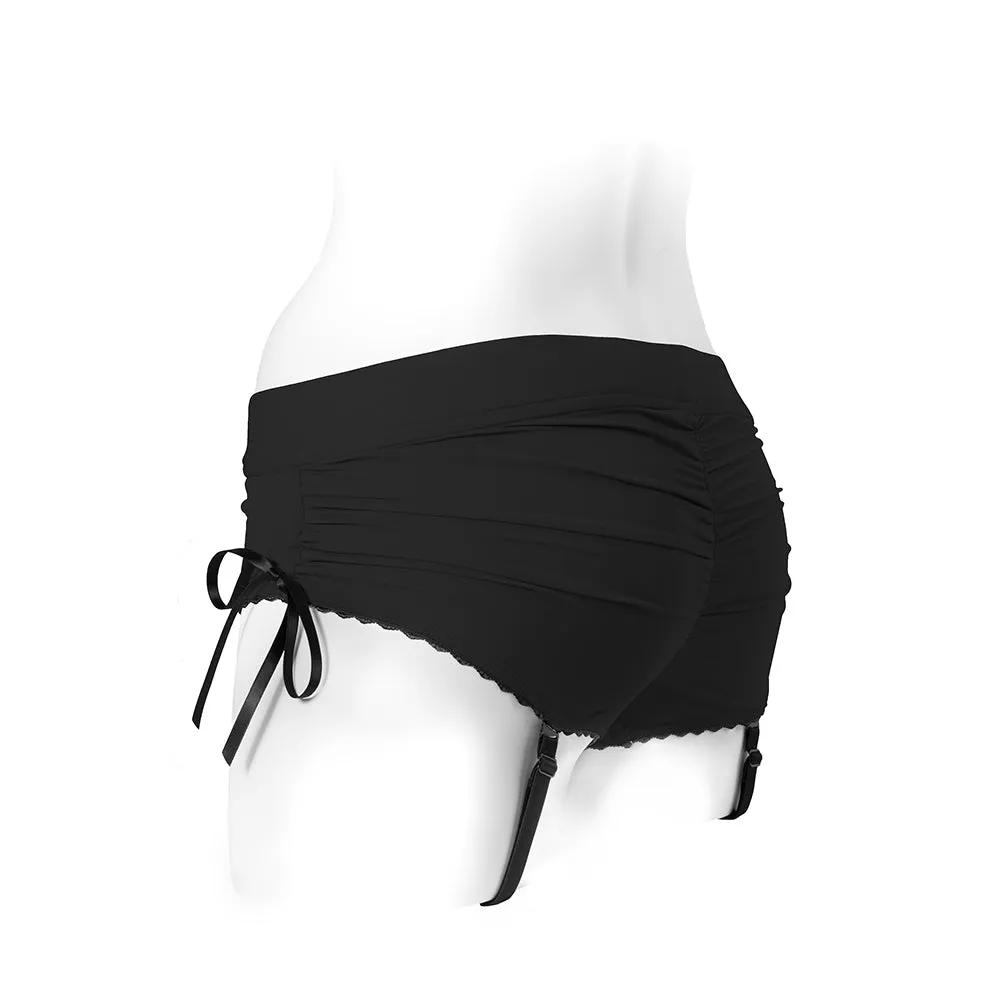 SpareParts Sasha Cinch Booty Short Harness Black Size 5XL