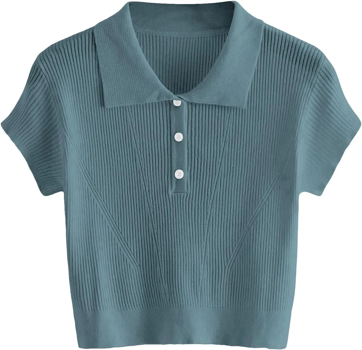SweatyRocks Women's Collar Half Button Short Sleeve Striped Crop Top T-Shirts