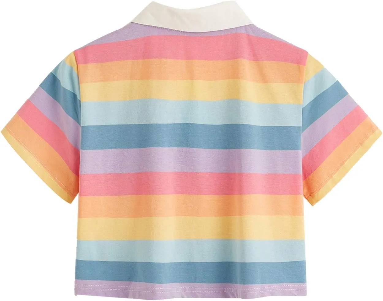 SweatyRocks Women's Collar Half Button Short Sleeve Striped Crop Top T-Shirts