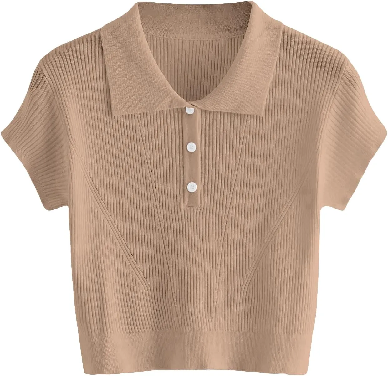 SweatyRocks Women's Collar Half Button Short Sleeve Striped Crop Top T-Shirts