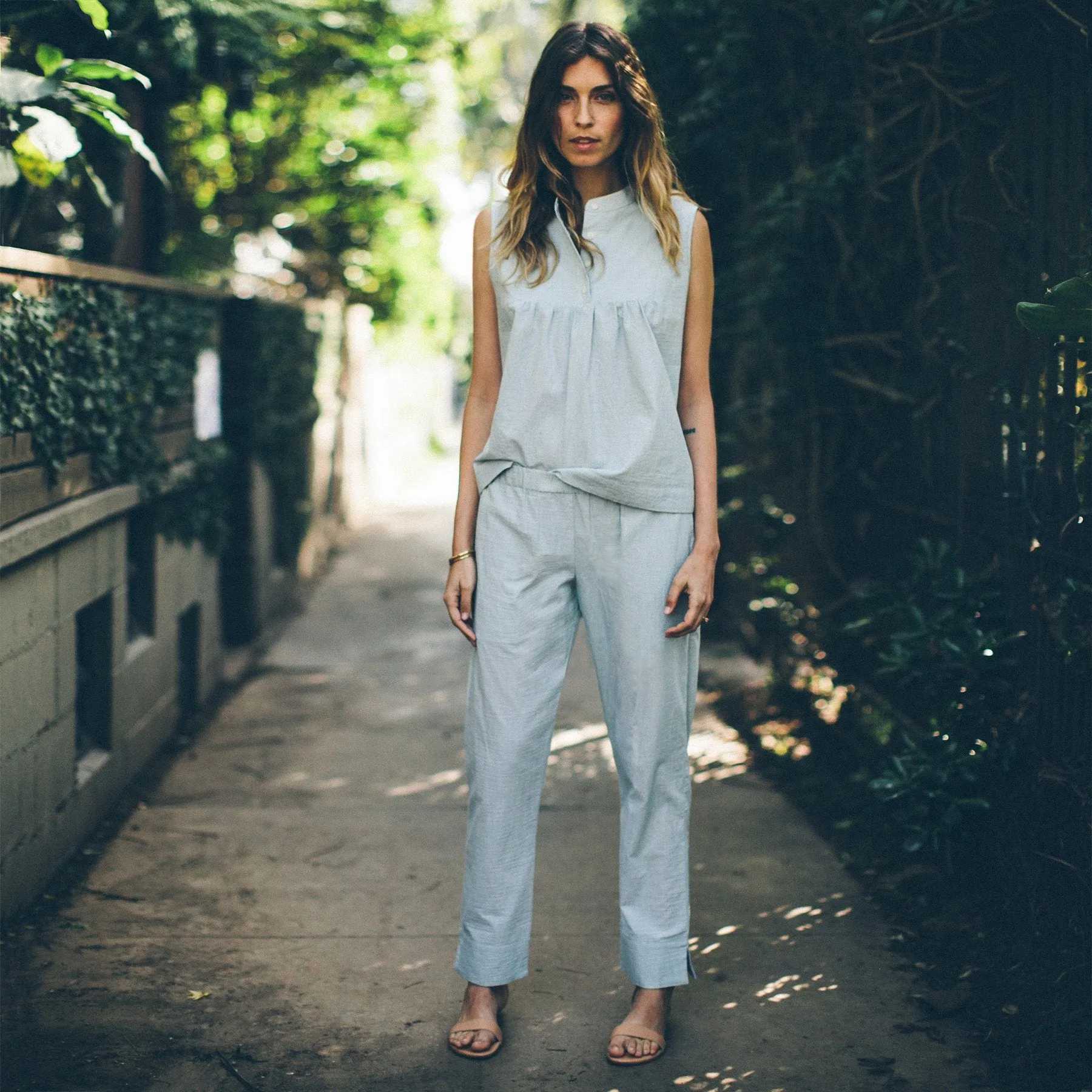 The Isla Pant in Seafoam Striped Cotton