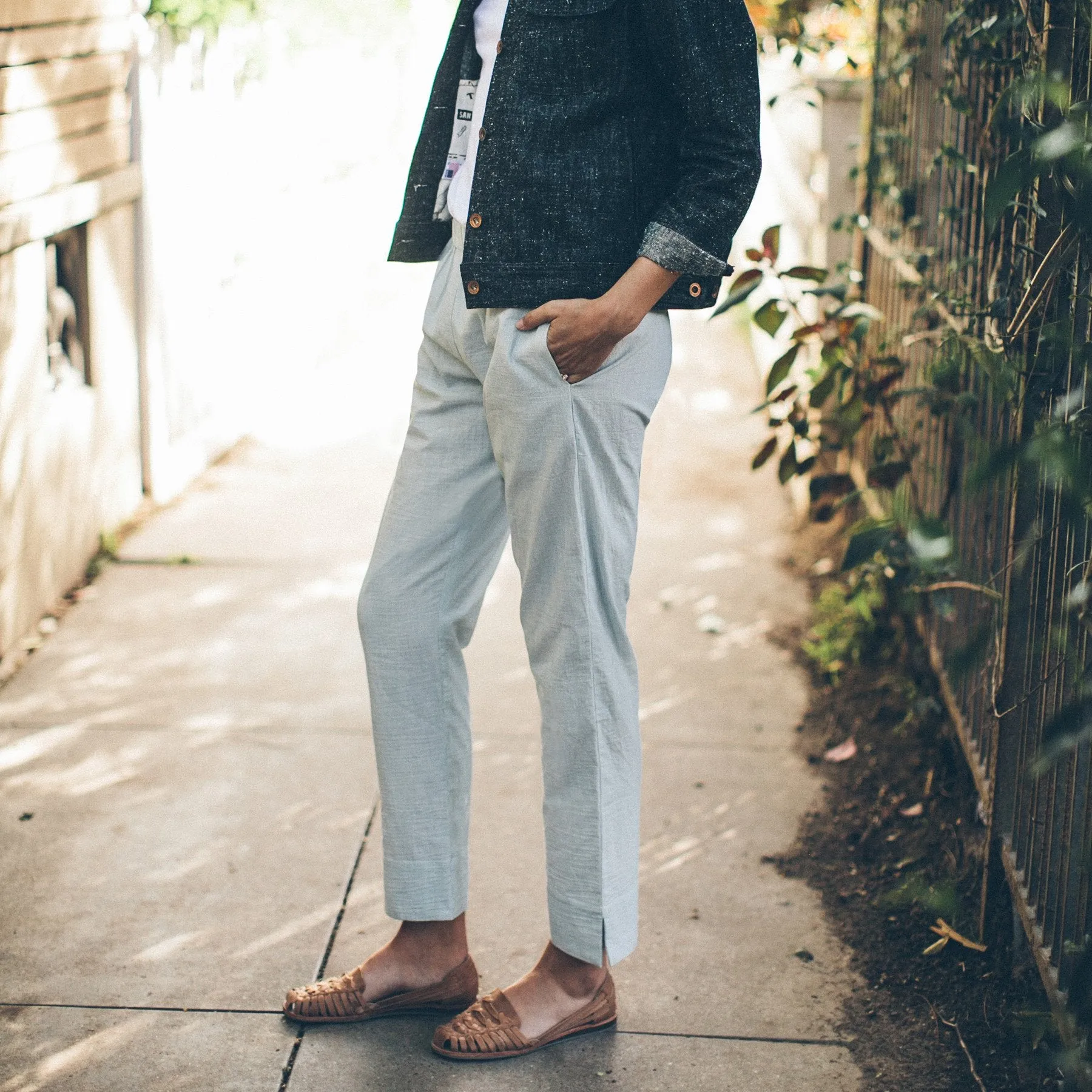 The Isla Pant in Seafoam Striped Cotton