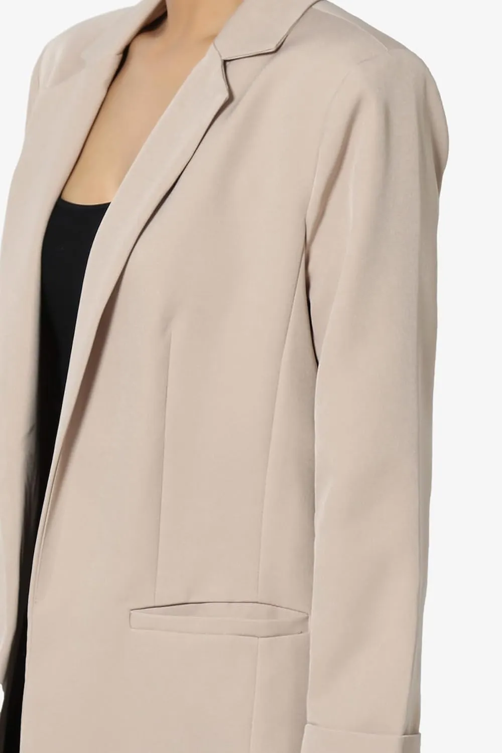 TheMogan Women's Cuffed Long Sleeve Open Front Blazer Stylish Office Casual Versatile Jacket