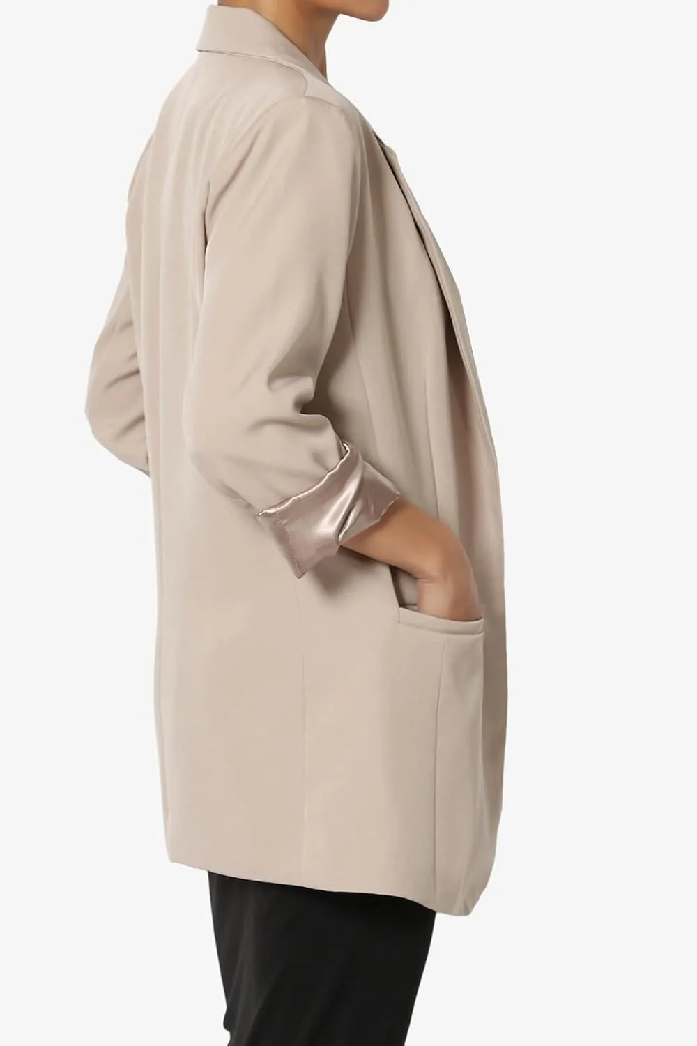 TheMogan Women's Cuffed Long Sleeve Open Front Blazer Stylish Office Casual Versatile Jacket