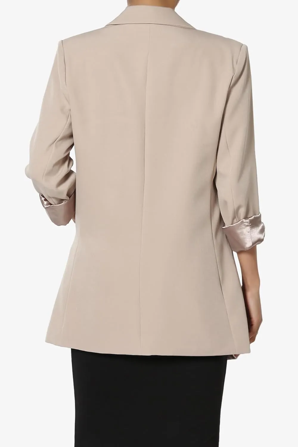 TheMogan Women's Cuffed Long Sleeve Open Front Blazer Stylish Office Casual Versatile Jacket