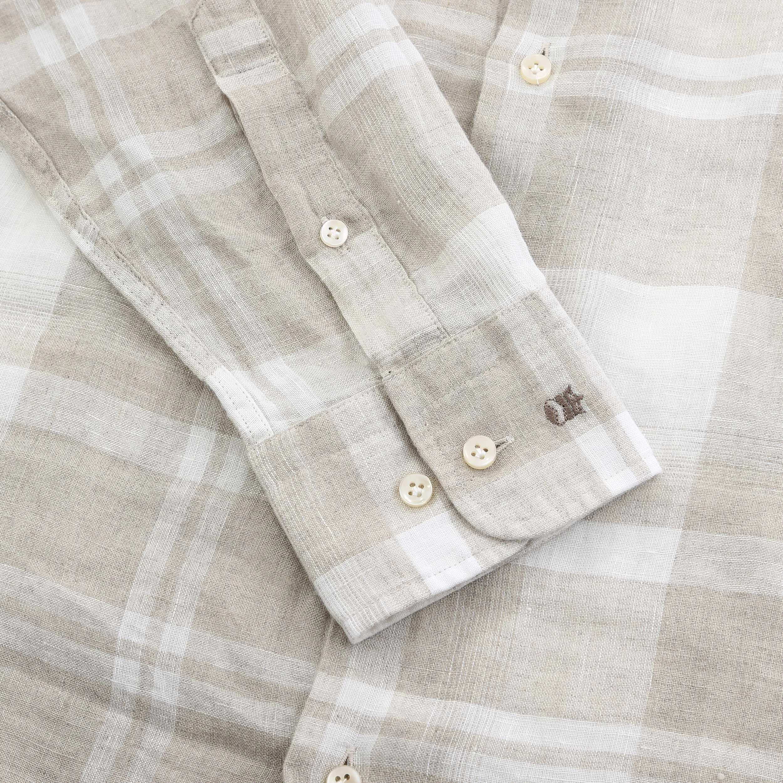 Thomas Maine Linen Check Shirt in Beige