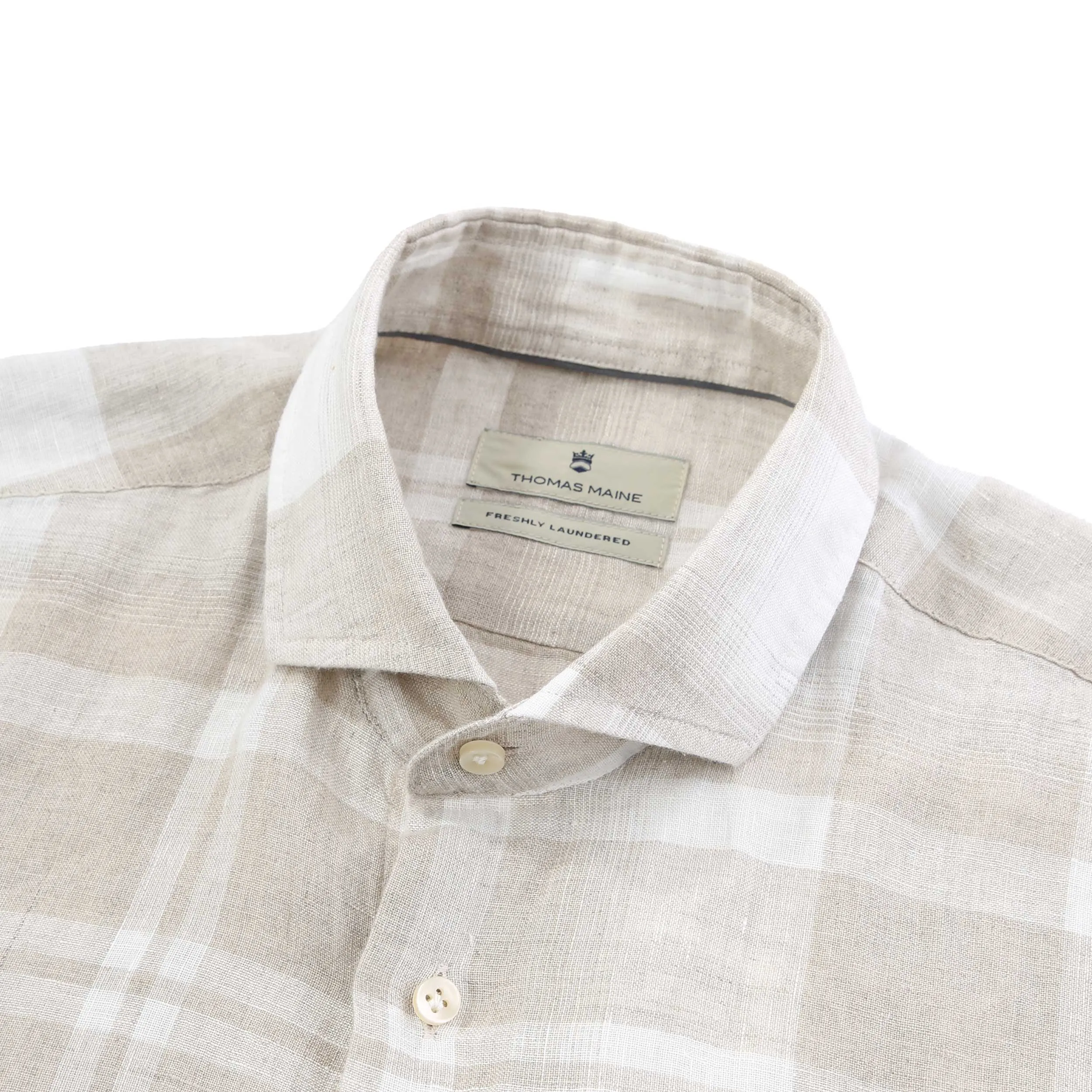 Thomas Maine Linen Check Shirt in Beige