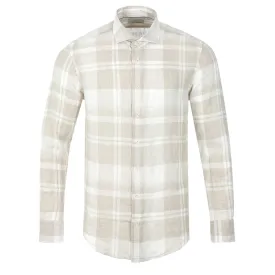 Thomas Maine Linen Check Shirt in Beige