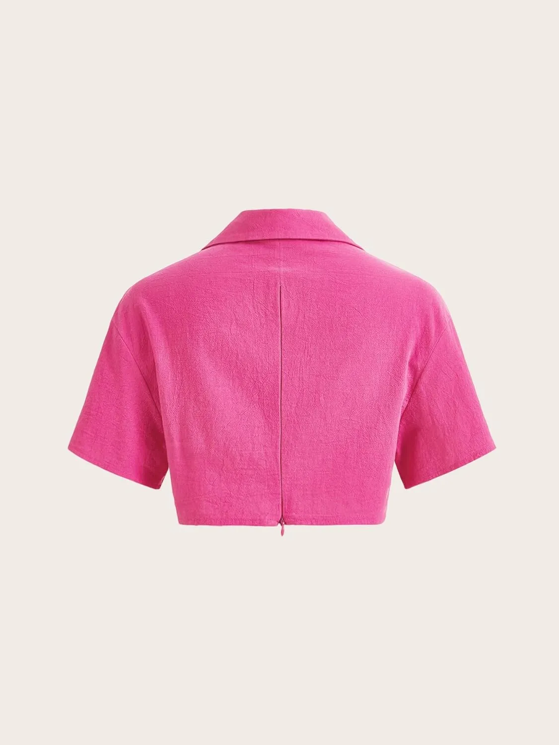 Verdusa Women's Short Sleeve Collar Neck Flap Pocket Twist Front Crop Top Shirts