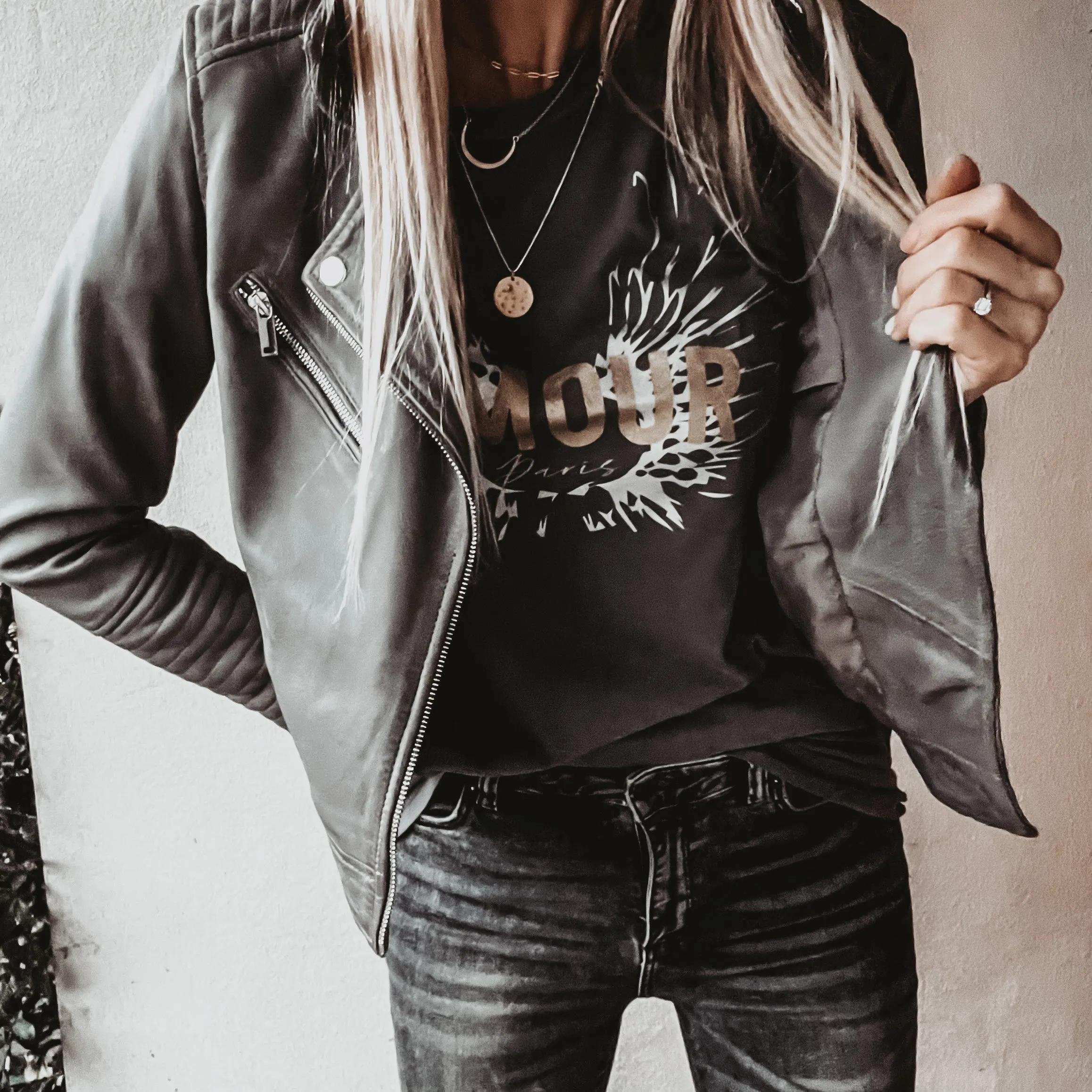 Vintage washed gold & silver AMOUR charcoal tee *boyfriend fit* *new*