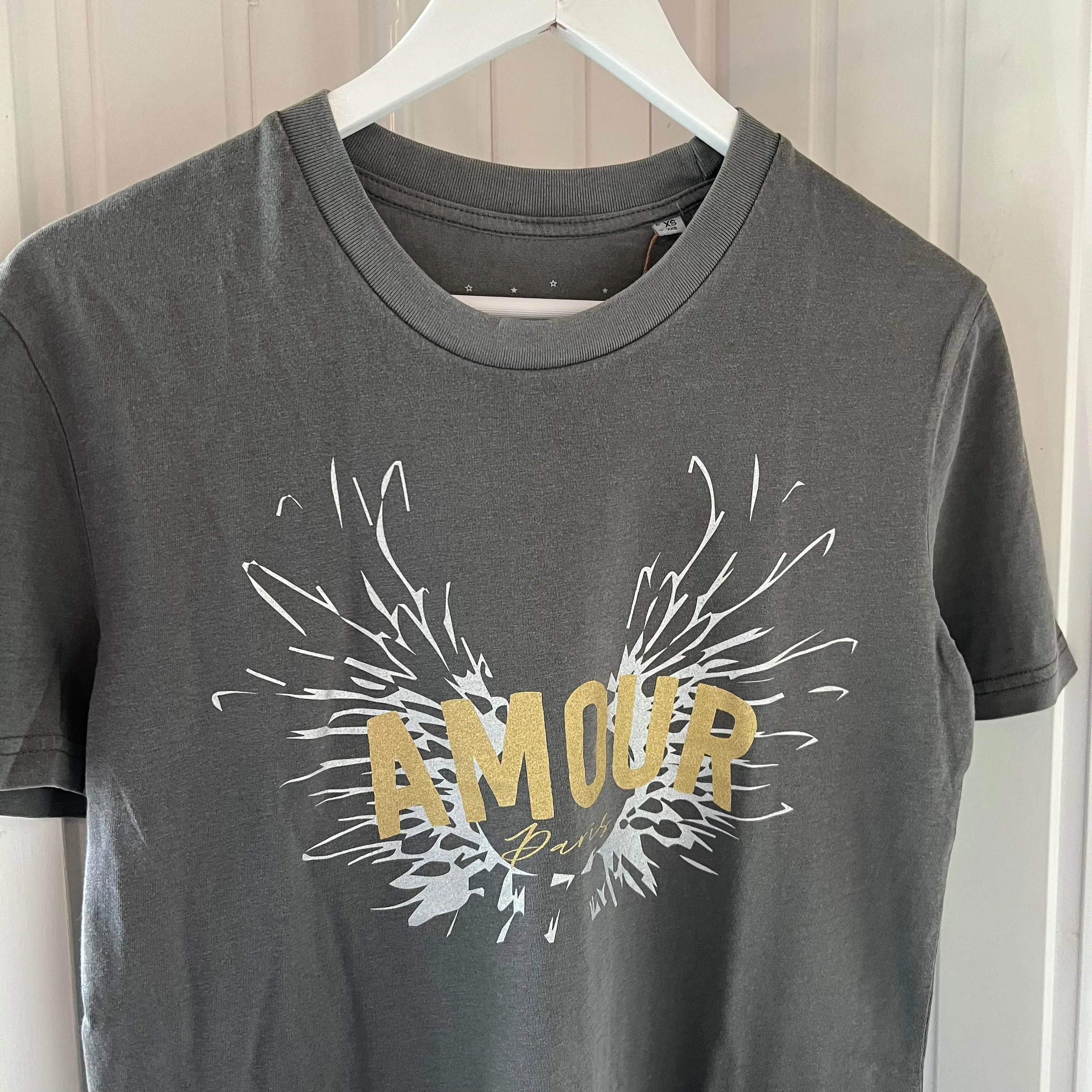 Vintage washed gold & silver AMOUR charcoal tee *boyfriend fit* *new*