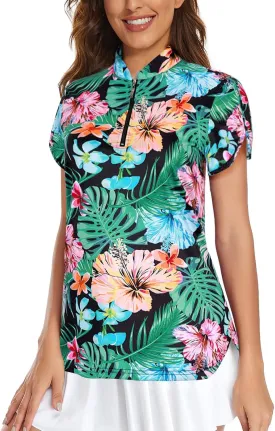 Viracy Women's Golf Shirts Short Sleeve Side Splits Loose Fitting 1/4 Zip Up Polo Shirt UV Protection Fast Dry Athletic Tops