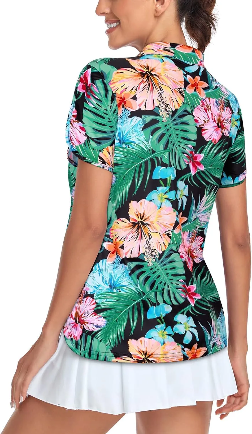 Viracy Women's Golf Shirts Short Sleeve Side Splits Loose Fitting 1/4 Zip Up Polo Shirt UV Protection Fast Dry Athletic Tops