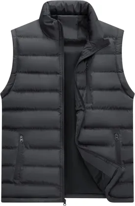 VtuAOL Men's Puffer Vest Outdoor Hooded Padded Vest Softshell Outerwear Vest for Travel Hiking