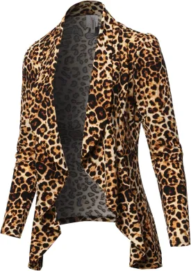 Women's Solid Formal Office Style Open Front Long Sleeves Blazer - Made in USA