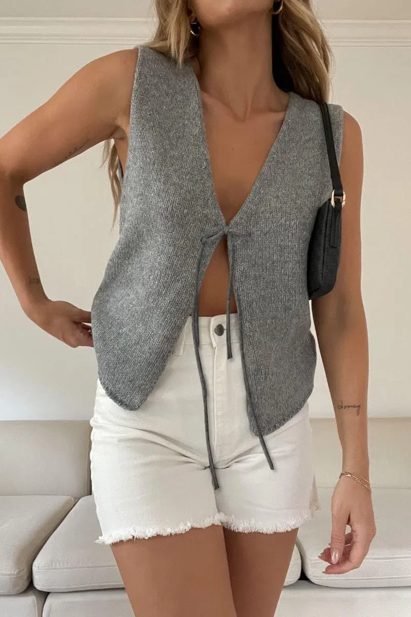 Women's Tie Front Crochet Vest Y2K Sleeveless V Neck Knit Open Front Top Going Out Streetwear