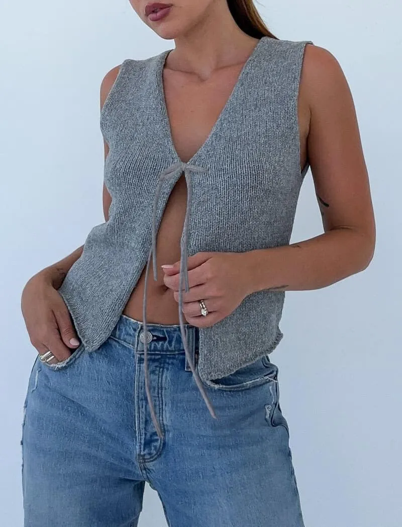 Women's Tie Front Crochet Vest Y2K Sleeveless V Neck Knit Open Front Top Going Out Streetwear
